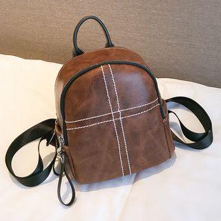 Stitching Faux Leather Zip Backpack