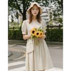 Puff-sleeve Plaid Dress With Crossbody Bag