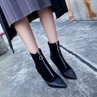 Genuine-leather High-heel Panel Short Boots