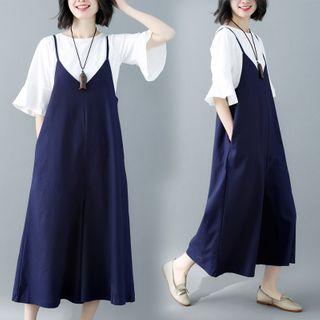 Plain Short-sleeve Wide-leg With Jumpsuits