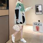Printed Hooded Long-sleeve Knit Dress
