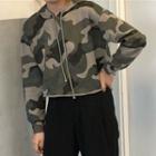 Camo Print Cropped Hoodie Camouflage - One Size