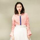 Long-sleeve Ruched Striped Shirt