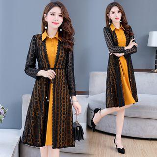 Set: Sleeveless A-line Dress + Lace Jacket