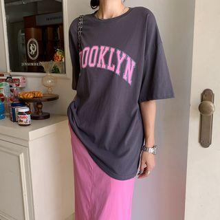 Brooklyn Letter Print Longline T-shirt