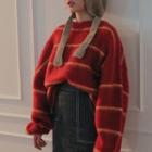 Striped Sweater / Mesh Layered Skirt