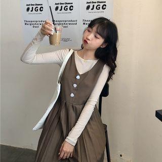 Long-sleeve Top / Sleeveless Pleated Dress