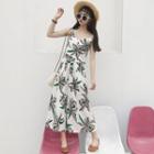 Set: Floral Print Cropped Camisole Top + Wide Leg Pants