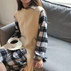 Plaid Long-sleeve Loose-fit Shirtdress As Figure - One Size