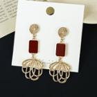 Glaze Dangle Earring 1 Pair - Wine Red & Gold - One Size