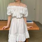 Short-sleeve Cold Shoulder A-line Dress White - One Size