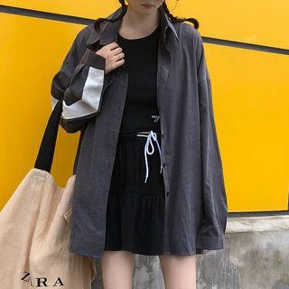 Long-sleeve Loose-fit Shirt Gray - One Size
