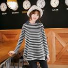Long-sleeve Collared Striped Blouse