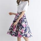 Band-waist Floral A-line Skirt