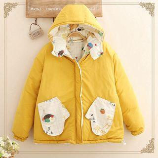 Two-way Cartoon Printed Padded Jacket As Shown In Figure - One Size