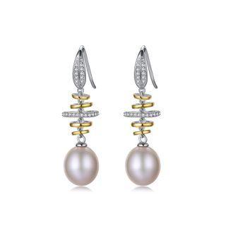 Sterling Silver Fashion Simple Geometric Circle Purple Freshwater Pearl Earrings With Cubic Zirconia Silver - One Size