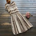 Patterned Sleeveless Midi A-line Dress Beige - One Size