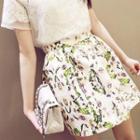 Pleated Floral A-line Skirt