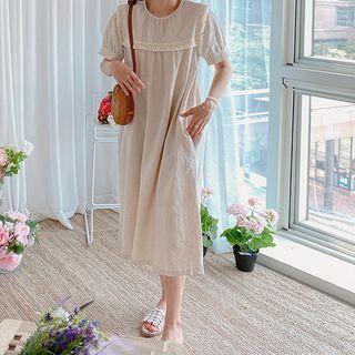 Fringe-trim Linen Blend Midi Dress Beige - One Size