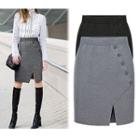 Buttoned Knit Pencil Skirt
