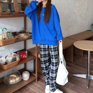 Logo Pullover / Plaid Straight-cut Pants