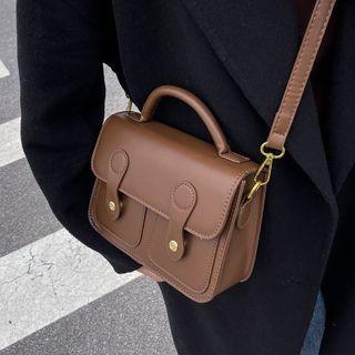 Plain Double-button Crossbody Satchel Bag