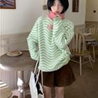 Turtleneck Striped Sweater Pink & Green & White - One Size