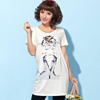 Short-sleeve Printed Long T-shirt