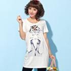 Short-sleeve Printed Long T-shirt