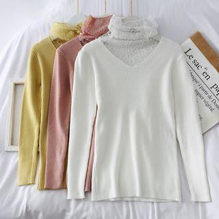 Lace-panel Cowl-neck Knit Top