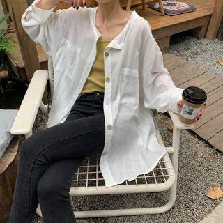 Long-sleeve Crinkled Shirt White - One Size