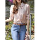 Open-placket Dual-pocket Blouse