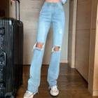 Cutout High-waist Straight-cut Jeans
