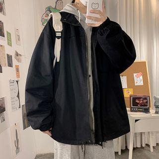 Mock Two Piece Letter Printed Hooded Jacket