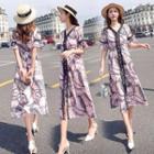 Lace Trim V-neck Bell Sleeve A-line Dress
