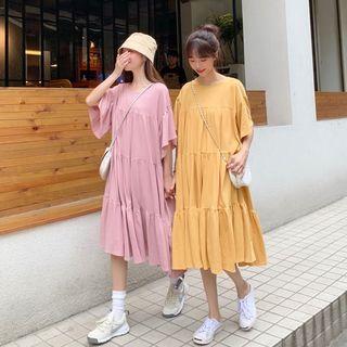 3/4-sleeve Crew-neck Midi Dress