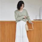 Ribbed Cardigan / Midi A-line Skirt