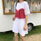 Dotted Panel Short-sleeve T-shirt Dress White - One Size
