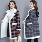 Fluffy-lined Plaid Single-breasted Coat