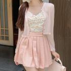 Spaghetti Strap Print Top / Mini A-line Skirt / Jacket