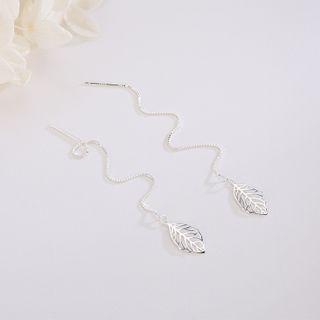 925 Sterling Silver Leaf Drop Earring Es1294 - 1 Pair - Silver - One Size