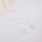 925 Sterling Silver Leaf Drop Earring Es1294 - 1 Pair - Silver - One Size