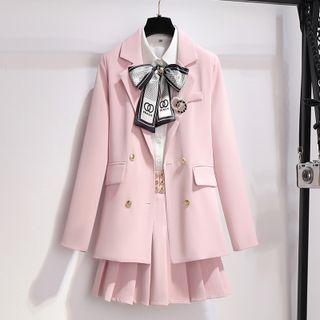 Double Breasted Blazer / Shirt / Pleated Skirt / Set