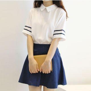 Set: Striped Blouse + Denim Skirt