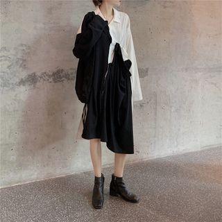 Two-tone Asymmetric Midi Shirtdress As Shown In Figure - One Size