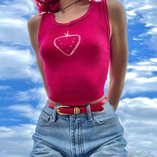Strawberry Print Cropped Tank Top