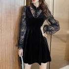 Long-sleeve Lace Panel Mini A-line Qipao Dress