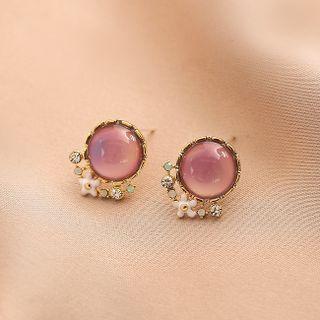Cat Eye Stone Stud Earring 1 Pair - Purple - One Size