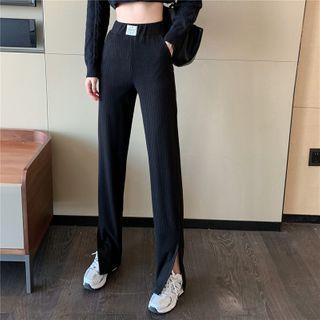Side-slit Straight-cut Knit Pants