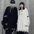 Couple Matching Contrast Stitched Frayed Sweater